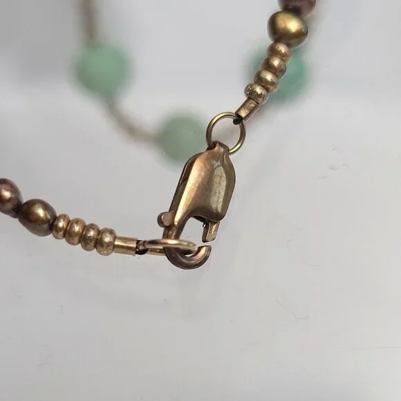 green turquoise beaded necklace w black freshwater pearls and gold filled clasp - Picture 7 of 11